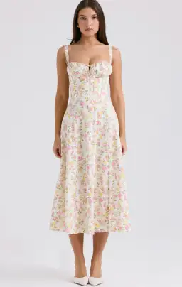House of CB Carmen Floral Bustier Midi Sundress in  Ivory Meadow Size M/ AU 10