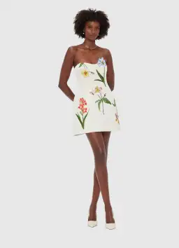 Leo Lin Rosario Velvet Mini Dress Botanical Print Snow Size AU 8 for rent on The Volte - image 1