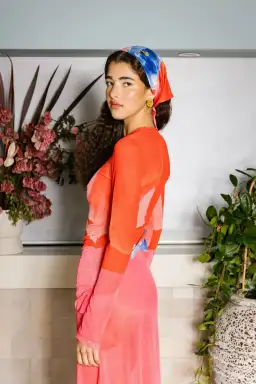 With Harper Lu Panel Mesh Contrast Poppy Maxi Dress Multi Floral Size 6 for rent on The Volte - image 2