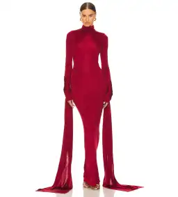 Helsa Slinky Jersey Sarong Maxi Dress in Red Size XS / AU 6