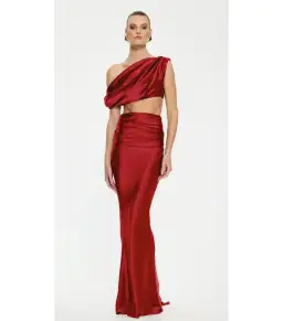 Effie Kats Perez Top and Maxi Skirt Set Runway Red Size AU 10