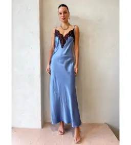 Sir the Label Danseurs Lace Slip Maxi Dress Bleue Size 0 AU 6
