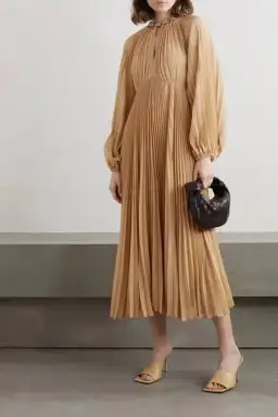 Zimmermann Sunray Pleated Midi Dress Biscuit Size AU 14
