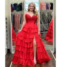 Sherri Hill 56911 Maxi Dress Red Size US 2 AU 6