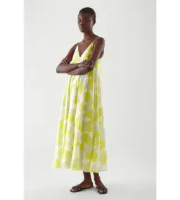 COS Long Slip Midi Dress Yellow Print Size 8 (fits up to small 10) for rent on The Volte - image 1