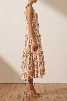 Shona Joy Carolina Linen Tiered Midi Dress Print Size 8 for rent on The Volte - image 3
