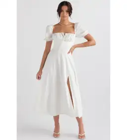 House of CB Tallulah Puff Sleeve Midi Sundress White