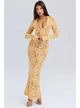 House of CB Indiana Plunge Lace Maxi Dress Apricot Size M / AU 10 for rent on The Volte - image 2