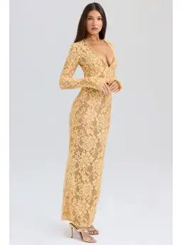 House of CB Indiana Plunge Lace Maxi Dress Apricot Size M / AU 10 for rent on The Volte - image 1