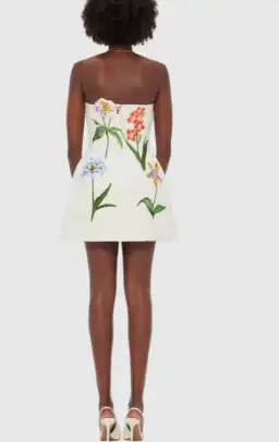 Leo Lin Rosario Velvet Mini Dress Botanical Print Snow Size 8 for rent on The Volte - image 3