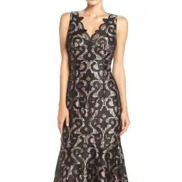 Adrianna Papell Guipure Mermaid Maxi Gown Black Nude Size 20 for rent on The Volte - image 2