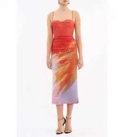 Rebecca Vallance Frida Corset Midi Dress Orange Size AU 8 for rent on The Volte - image 2
