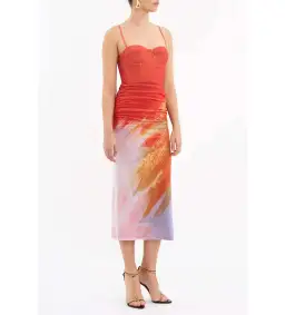 Rebecca Vallance Frida Corset Midi Dress Orange Size AU 8 for rent on The Volte - image 3