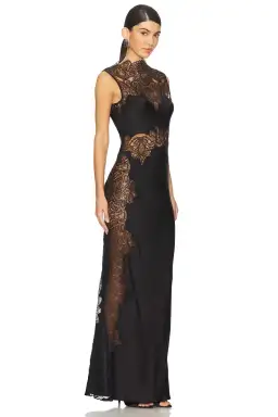 Shona Joy Jamila Lace High Neck Maxi Dress Black Size AU 12