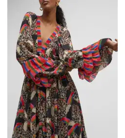 Farm Rio Georgette Printed Leopard Toucans Maxi Dress Size 16