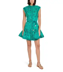 Zimmermann Lulu Panelled Flip High Neck Mini Dress in Jade Floral Print Size 2 / AU 12