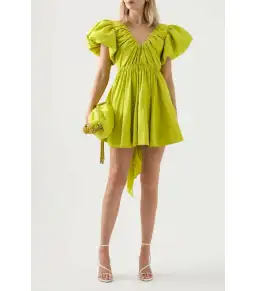 Aje Gretta Bow Back Mini Dress Green Size AU 6 