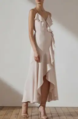 Shona Joy Luxe Bias Frill Wrap Midi Dress Porcelain Size 10