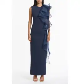 Carla Zampatti Crepe Ruffle Shoulder Gown Navy Size 12 for rent on The Volte - image 1