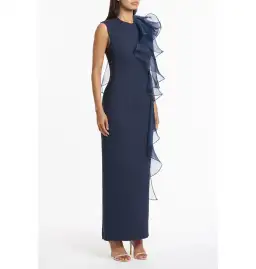 Carla Zampatti Crepe Ruffle Shoulder Gown Navy Size 12 for rent on The Volte - image 2