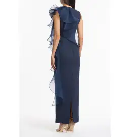 Carla Zampatti Crepe Ruffle Shoulder Gown Navy Size 12 for rent on The Volte - image 3