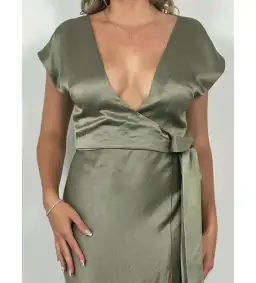 Bec & Bridge The Dreamer Wrap Midi Dress Sage Size AU 16 for rent on The Volte - image 3