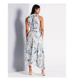 Basque Gathered Neck Asymmetric Midi Dress Abstract Floral Size AU 16 for rent on The Volte - image 3