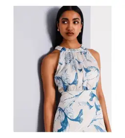 Basque Gathered Neck Asymmetric Midi Dress Abstract Floral Size AU 16 for rent on The Volte - image 4