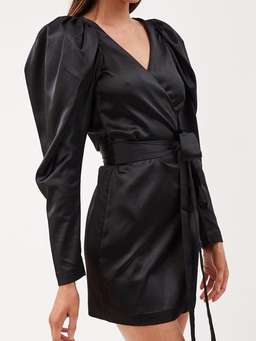 Rotate Puff sleeve V Neck dress Black size 6