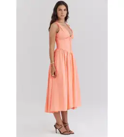 House of CB Emmelina Sorbet Cotton Corset Midi Sundress Size 8 for rent on The Volte - image 2