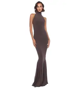 Norma Kamali Halter Turtle Fishtail Gown Chocolate Size AU 8 for rent on The Volte - image 1