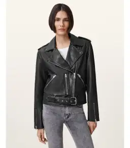 AllSaints Balfern Leather Biker Jacket Black Size AU 8 for rent on The Volte - image 3