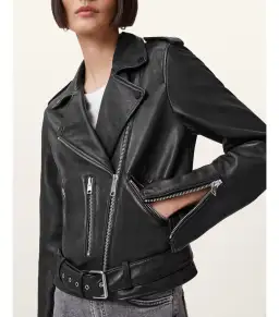 AllSaints Balfern Leather Biker Jacket Black Size AU 8 for rent on The Volte - image 2