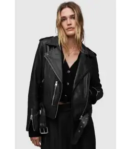 AllSaints Balfern Leather Biker Jacket Black Size AU 8 for rent on The Volte - image 5