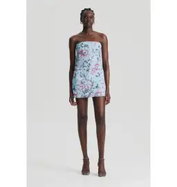 Scanlan Theodore Floral Taffeta Mini Dress in Ice Blue Size 6/XS  for rent on The Volte - image 1