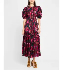 Ulla Johnson Collage Midi Dress Hibiscus Size AU 10