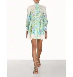 Zimmermann Raie Buttoned Mini Dress Floral Size 3 / AU 14