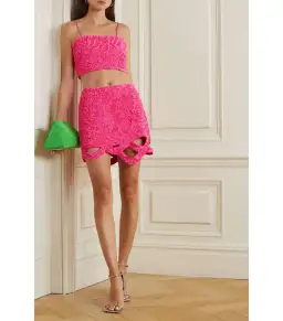 Aje Catara Skirt and Evelyn Crop Rouge Set Sequin Pink Size AU 8