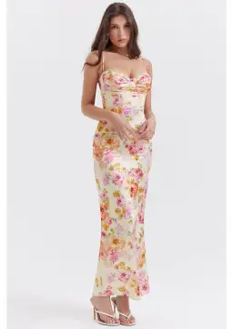 House of CB Josefina Maxi Dress in Ivory Floral Size S / AU 8