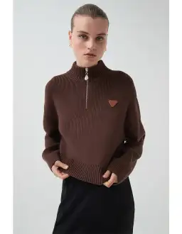 Aje Naia Quarter Zip Knit in Chocolate Brown Size  for rent on The Volte - image 2