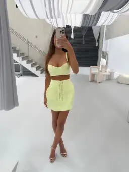 Alex Perry Dana Bra and Spencer Mini Skirt Set Yellow Size AU 6
