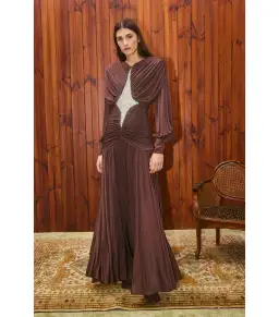 Alemais Silvio Ruched Maxi Dress Brown Size AU 6 for rent on The Volte - image 1