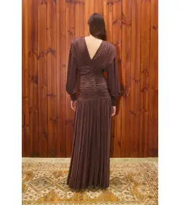 Alemais Silvio Ruched Maxi Dress Brown Size AU 6 for rent on The Volte - image 3