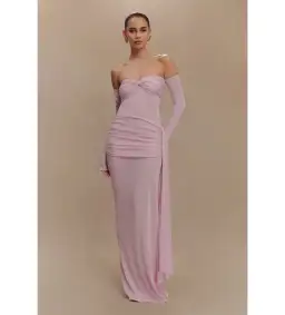 MESHKI Ingrid Metallic Knit Maxi Dress Baby Pink Size M / Size AU 10