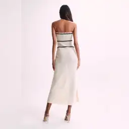 Strapless Knit Midi Dress With bow in Cream Size 12/L for rent on The Volte - image 3