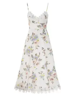 Zimmermann Appliqué Picnic Midi Dress Blue Floral Size 2 / Size Au 12