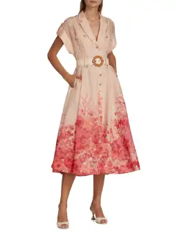 Zimmermann High Tide Midi Shirtdress Pink Ikat Floral Size 2 / AU 12
