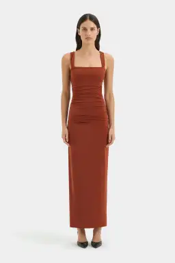 Sir the Label Rosseli The Rosseli Gathered Midi Dress in Rust Size 2/10 for rent on The Volte - image 2