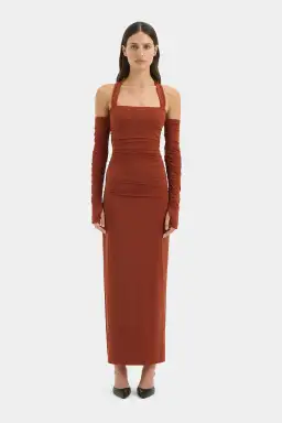 Sir the Label Rosseli The Rosseli Gathered Midi Dress in Rust Size 2/10 for rent on The Volte - image 1