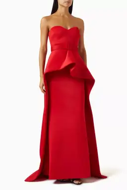 Badgley Mischka Strapless Elongated Peplum Gown in Scuba Red Size  US 8 / AU 12 for rent on The Volte - image 1